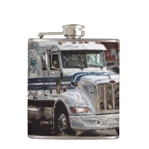 White Big Rig Truckers Lorry & Highway Truckers Hip Flask