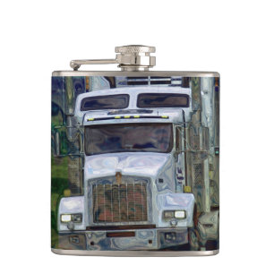 White Big Rig Truckers Lorry & Highway Truckers Hip Flask