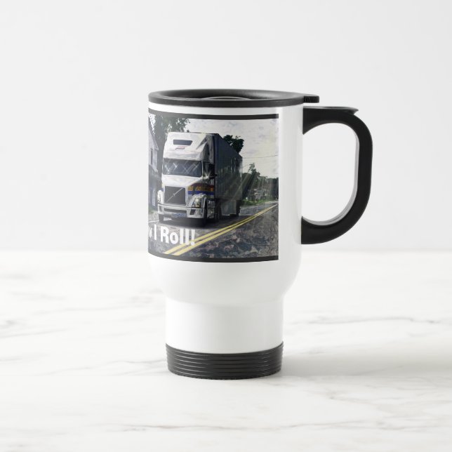 WHITE BIG RIG TRUCKER'S TRAVEL MUG (Right)