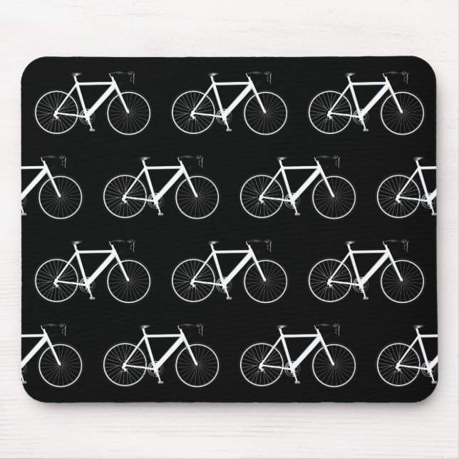 White Bike On Black Mouse Mat (Front)