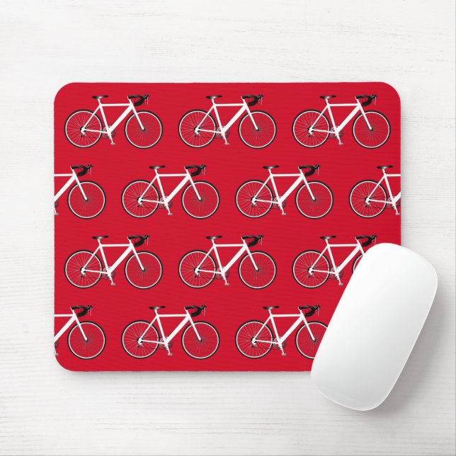White Bike On Red  Mouse Mat (With Mouse)