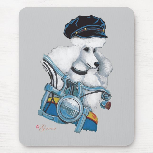 White Biker Chick Poodle - Customised Mouse Mat (Front)