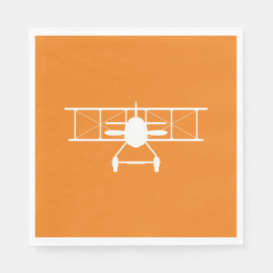 White Biplane Profile on Orange Background Napkin