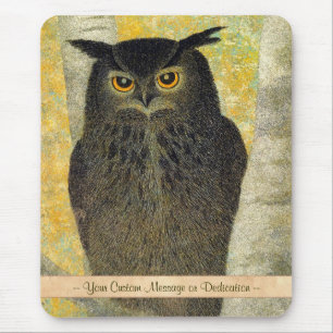 White Birch and Horned Owl Katsuda Yukio bird art Mouse Mat