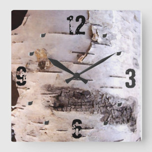 White Birch Bark Square Wall Clock