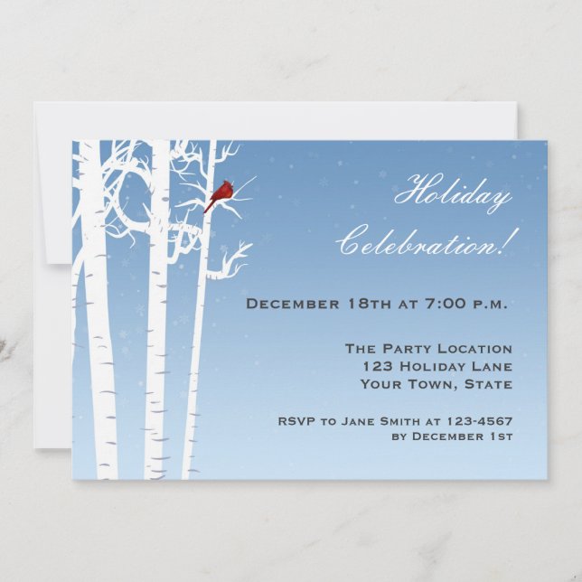 White Birch, Red Bird Seasonal Invitation (Front)