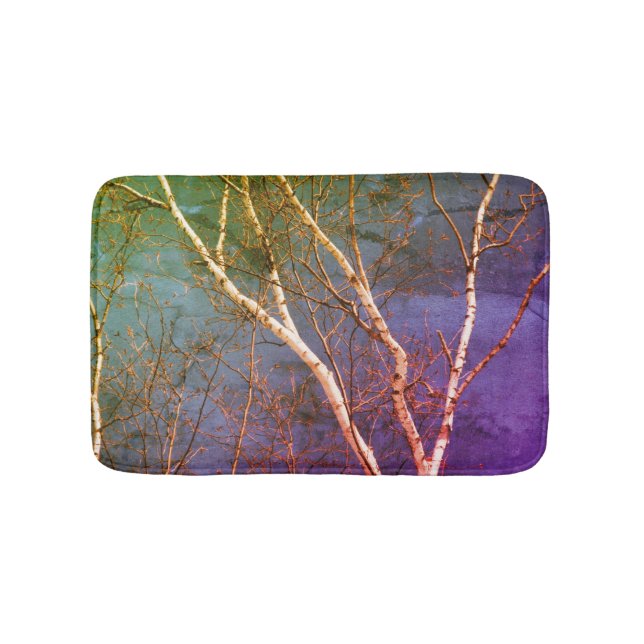 White Birch Tree Abstract Blue Sky Nature Bath Mat (Front)