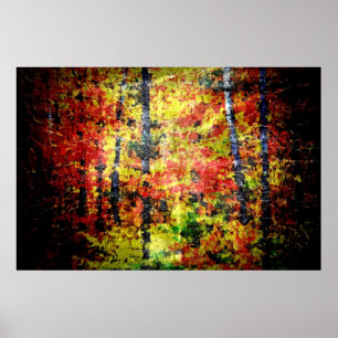 White Birch Tree Abstract Painting In Autumn Poster