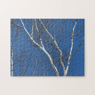 White Birch Tree Against Blue Sky Nature  Jigsaw Puzzle