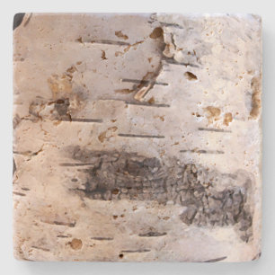 White Birch Tree Bark Stone Coaster