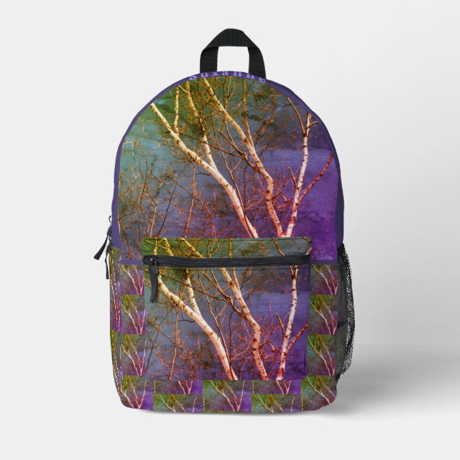 White Birch Tree Blue Sky Abstract Personalised Printed Backpack (Front)