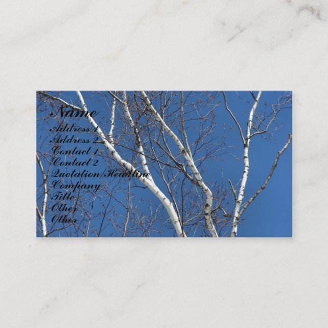White Birch Tree Blue Sky Nature Business Card (Front)