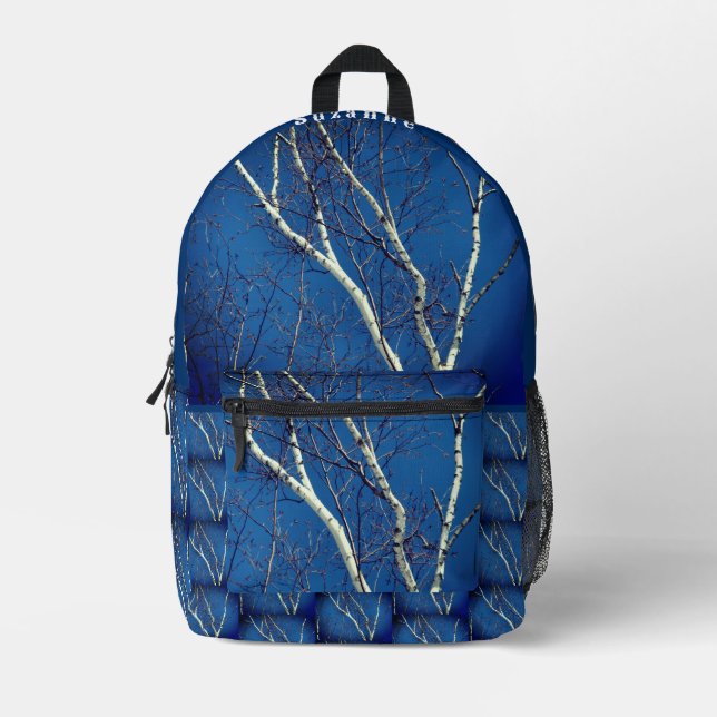 White Birch Tree Blue Sky Personalised Printed Backpack (Front)