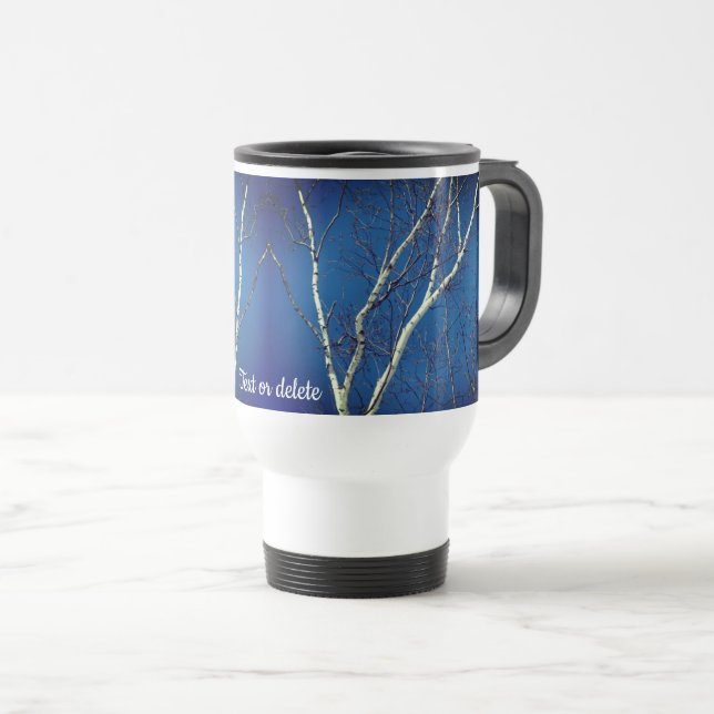 White Birch Tree Blue Sky Personalised  Travel Mug (Front Right)