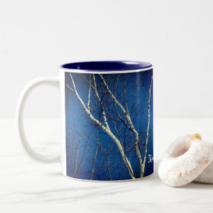 White Birch Tree Blue Sky Personalised Two-Tone Coffee Mug
