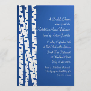 White Birch Tree Bridal Shower Blue Invitation