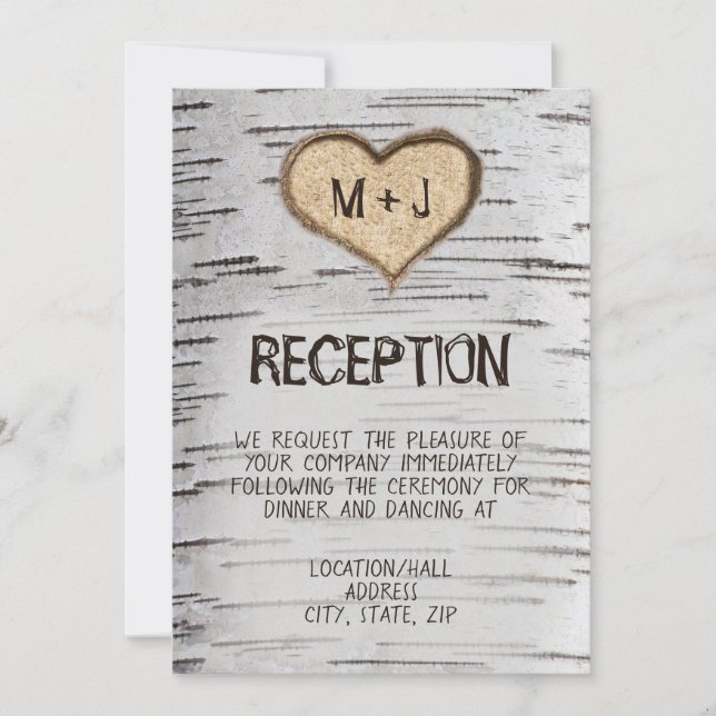 White birch tree rustic country wedding reception invitation (Front)