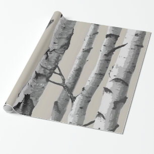 White Birch Tree Trunks on Beige Wrapping Paper
