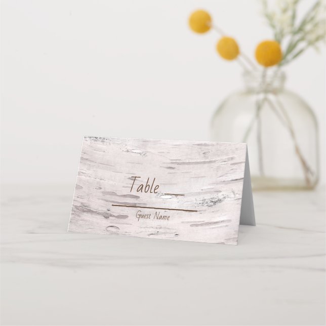 White Birch Tree Wood Rustic Barn Table Number Place Card (Front)