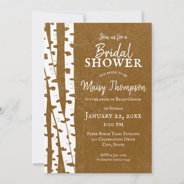 White Birch Trees Rustic Woodland Bridal Shower Invitation (Front)