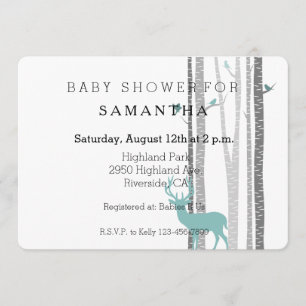 White Birch Trees with Deer and Birds baby shower Invitation
