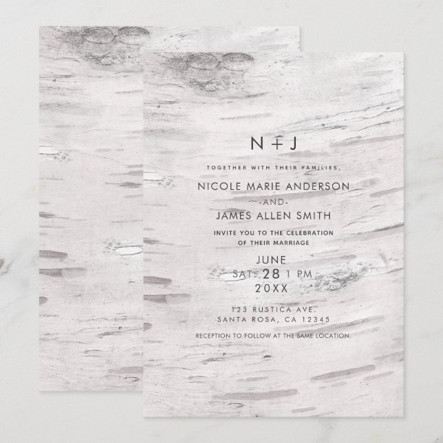 White Birch Wood Rustic Barn Country Wedding Invitation (Front/Back)