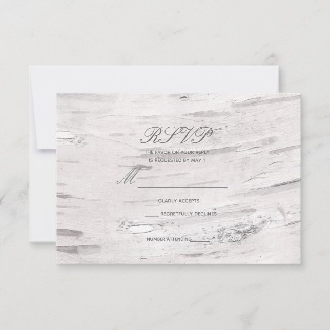 White Birch Wood Rustic Barn Country Wedding RSVP (Front)