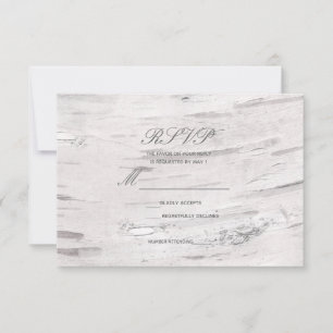 White Birch Wood Rustic Barn Country Wedding RSVP Card