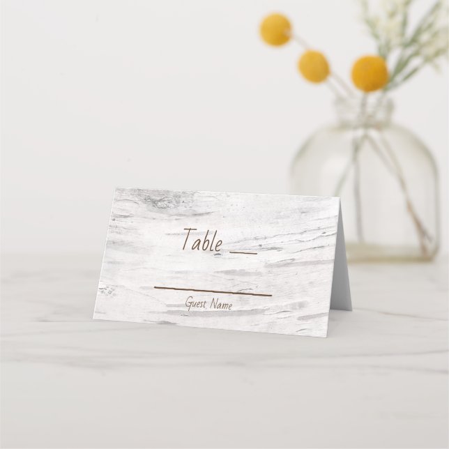 White Birch Wood Rustic Barn Wedding Table Seat Place Card (Front)