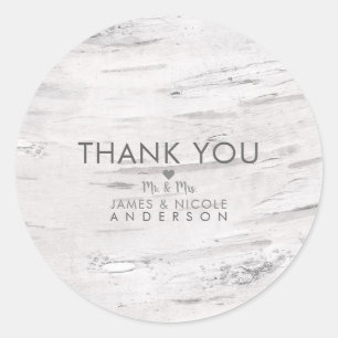 White Birch Wood Rustic Country Wedding Favour Classic Round Sticker