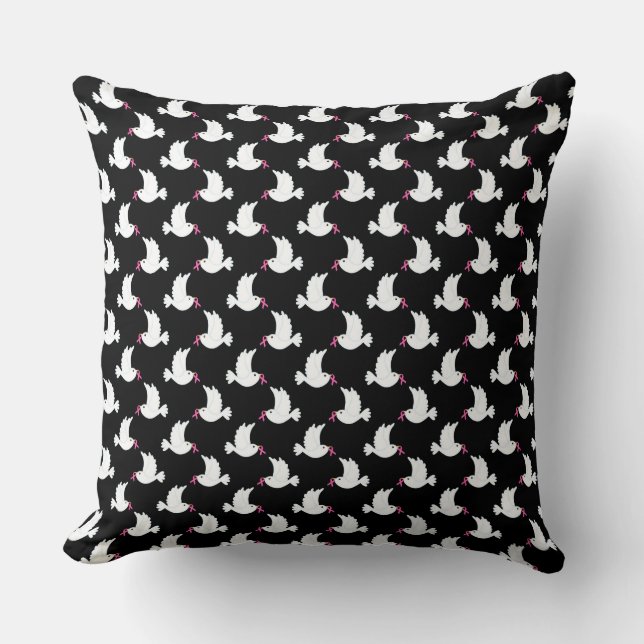 White Bird Breast Cancer Awareness Pattern Cushion (Front)