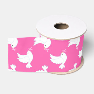 White Bird Breast Cancer Awareness Pattern Grosgrain Ribbon