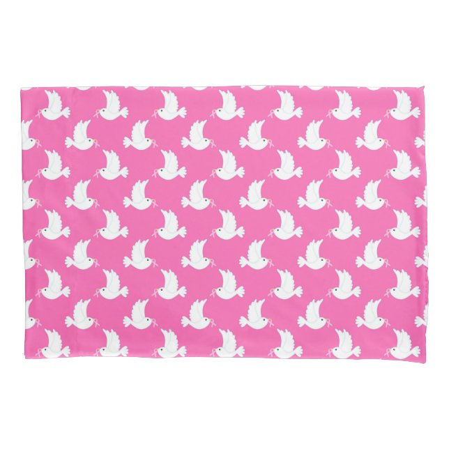 White Bird Breast Cancer Awareness Pattern Pillowcase (Front)