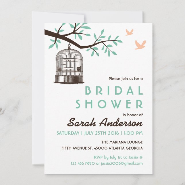 White Bird Cage Rustic Bridal Shower Invitation (Front)