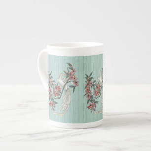 White Bird - Cherry Blossoms Aqua Bone China Mug