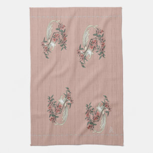 White Bird - Cherry Blossoms Peach Tea Towel