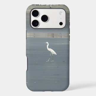 White Bird on Grey Sand Beach Art Print