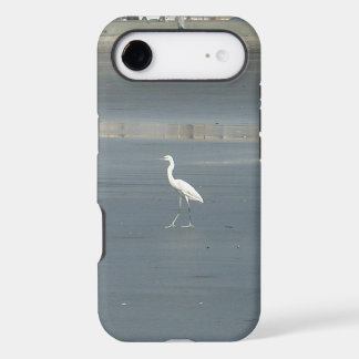 White Bird on Grey Sand Beach Art Print 