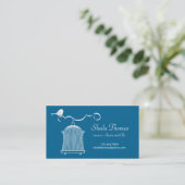 White Birdcage and Bird on Blue Background Calling Card (Standing Front)