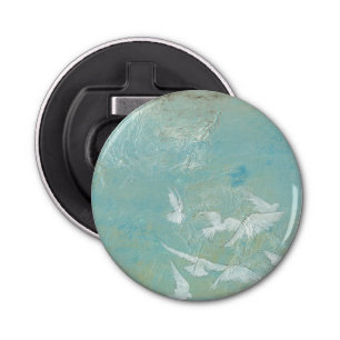 White Birds Flying Through Blue Sky Bottle Opener