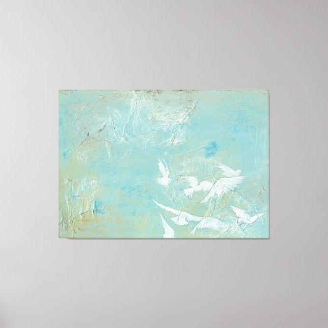 White Birds Flying Through Blue Sky Canvas Print (Front)