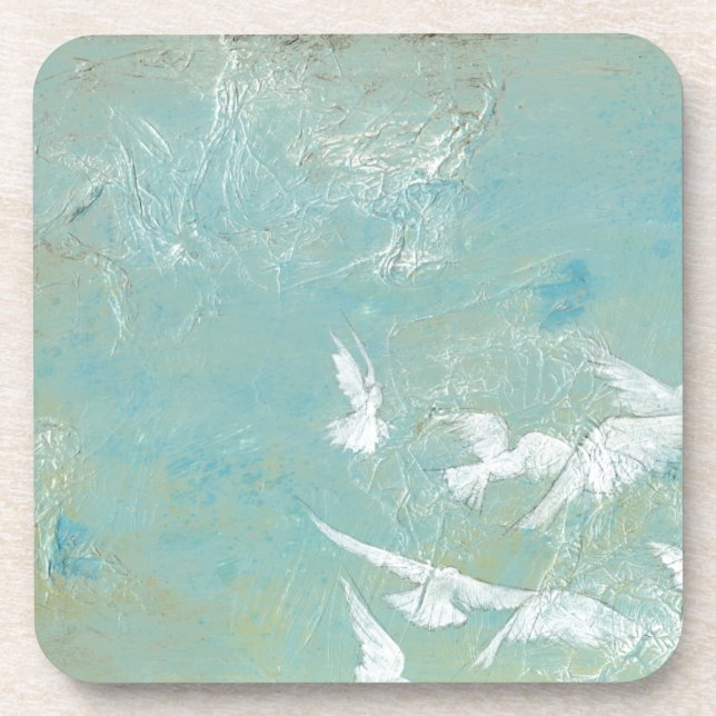 White Birds Flying Through Blue Sky Coaster (Front)