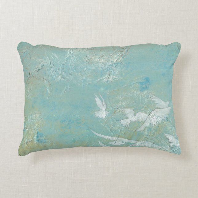 White Birds Flying Through Blue Sky Decorative Cushion (Front)