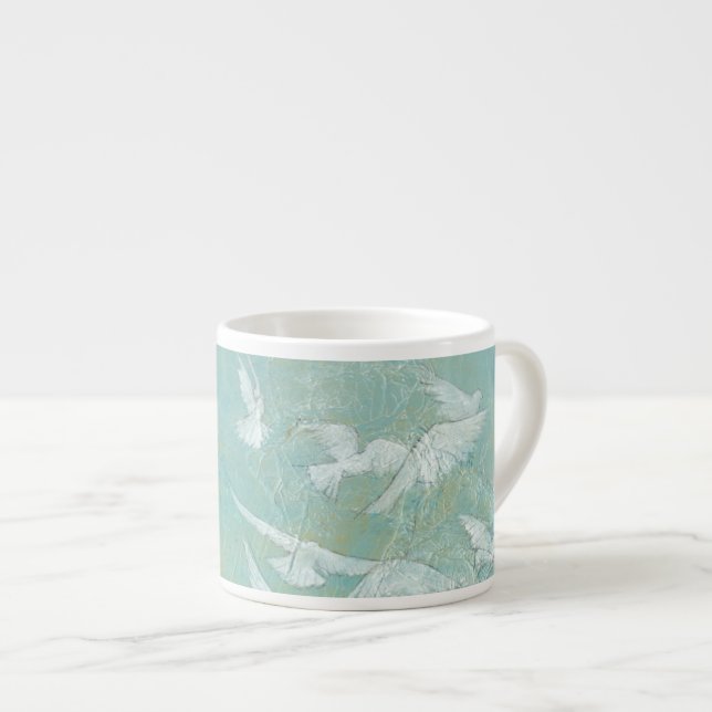 White Birds Flying Through Blue Sky Espresso Cup (Front Right)
