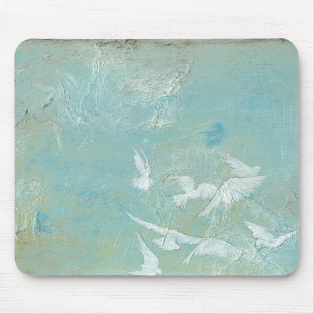 White Birds Flying Through Blue Sky Mouse Mat (Front)