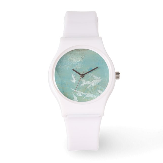 White Birds Flying Through Blue Sky Watch (Front)