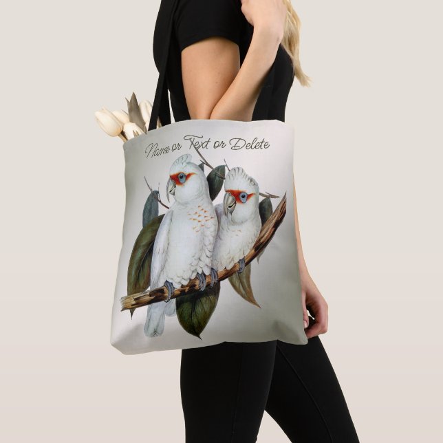 White Birds Long-billed Cockatoo Name Green Leaves Tote Bag (Close Up)