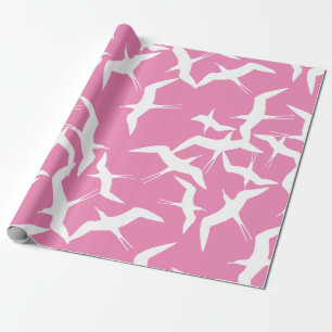 White Birds Pink Background Sky Theme Wrapping Paper