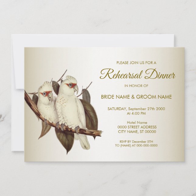 White Birds Rehearsal Dinner Invitation (Front)