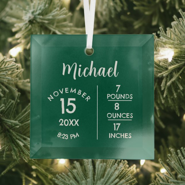 White Birth Numbers Square Green Ornament (Insitu)
